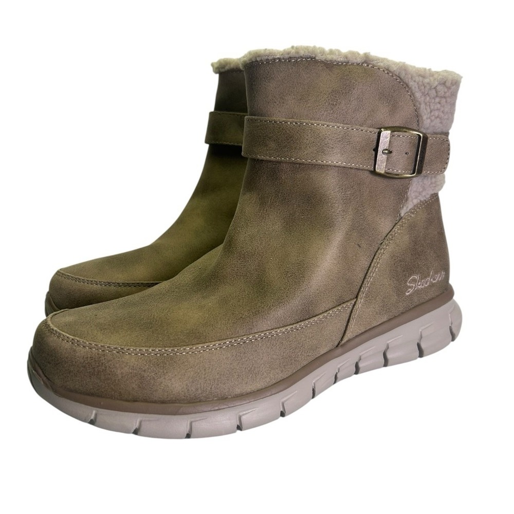 Skechers Womens Synergy Diva Lane Ankle Boots Size 8.5 Taupe Memory Foam